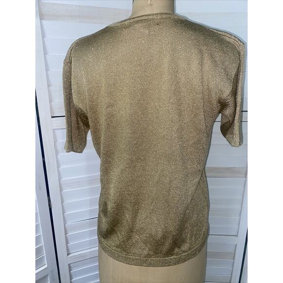 JH Collectables Gold Glitter Knit Short Sleeve Pullover Sweater Blouse Large - Picture 4 of 8